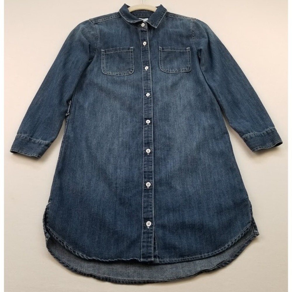 Old Navy Shirt Dress Girl's Large L Blue Long Sleeves Pockets Chambray Casual